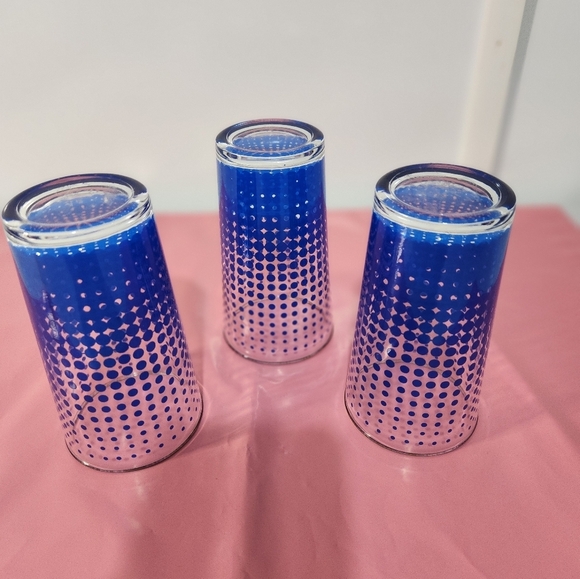 Vintage Blue Polka Dot Glasses, Set Of 3 - Picture 2 of 3